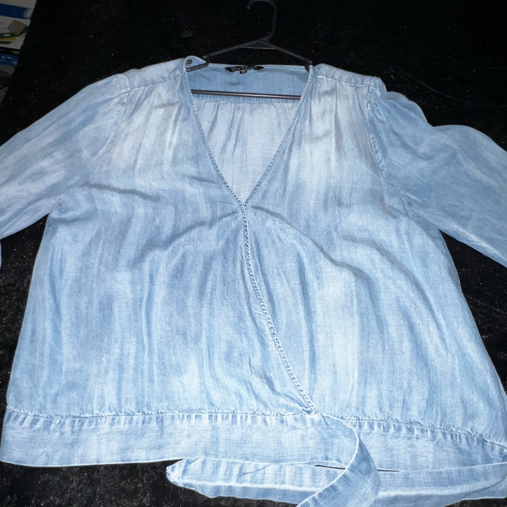 Denim wrap shirt with 3 quarter sleeves